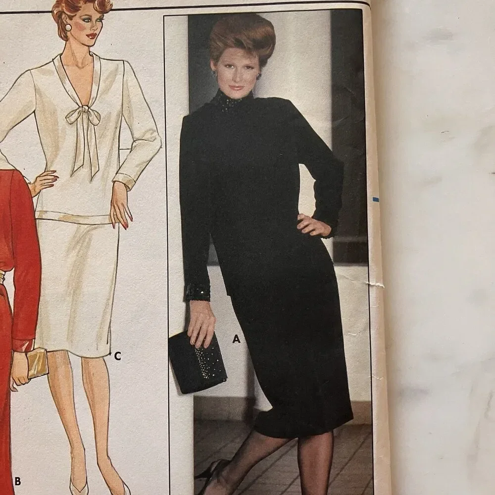 Butterick 6245 Pattern Dress Top Skirt‎ Dressy 12 14 16 Vintage V Stand Collar